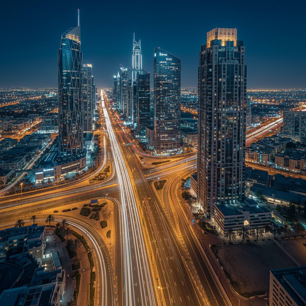 Dubai highway at night
